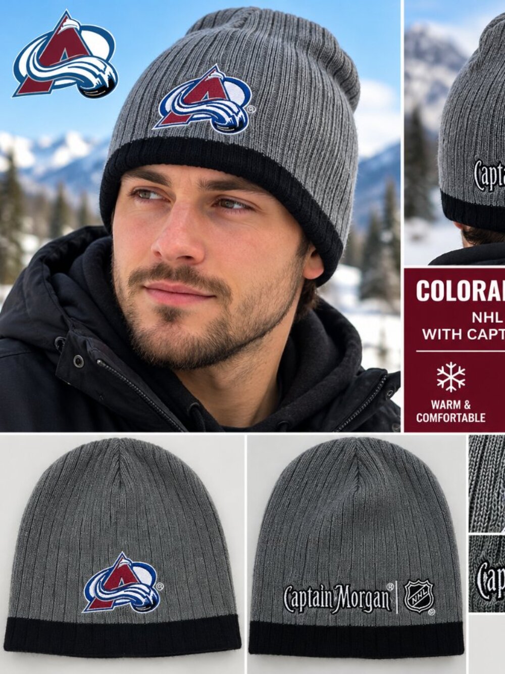 COLORADO AVALANCHE NHL CAPTAIN MORGAN KNIT BEANIE – GREY/BLACK